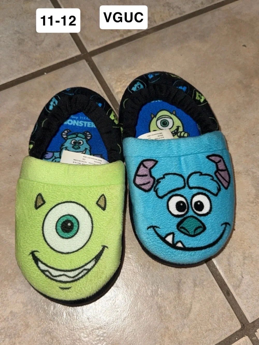 Disney Monsters, Inc. Mike (Green) & Sulley (Blue) Kids Plush Slippers